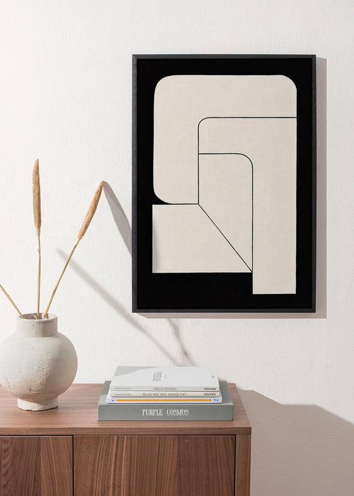 Minimalistisk geometrisk affisch i kräm och svart – Product1