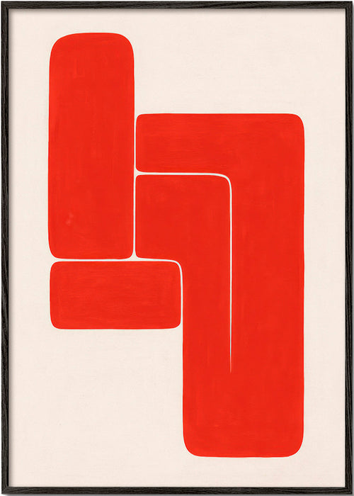 Geometrisk tavla med röda L-former – Black Frame