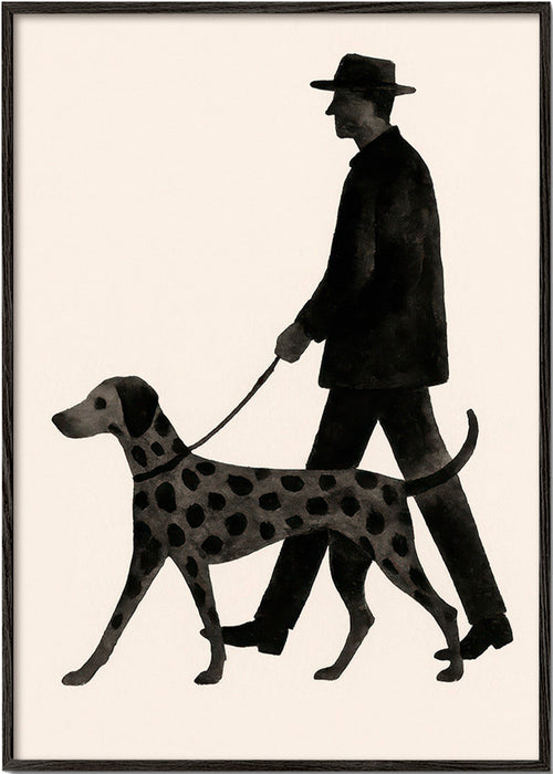 Tavla hund promenad siluett – Black Frame