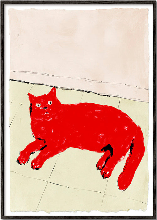 Röd katt tavla liggande – Black Frame