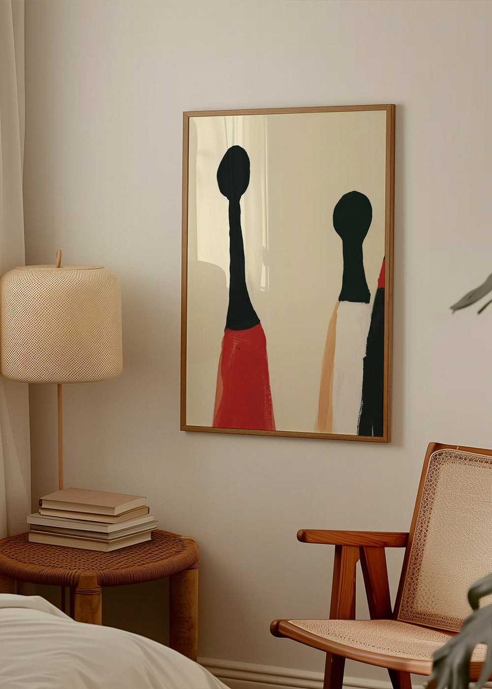 Abstrakt konst med förlängda röda och svarta figurer – Product1