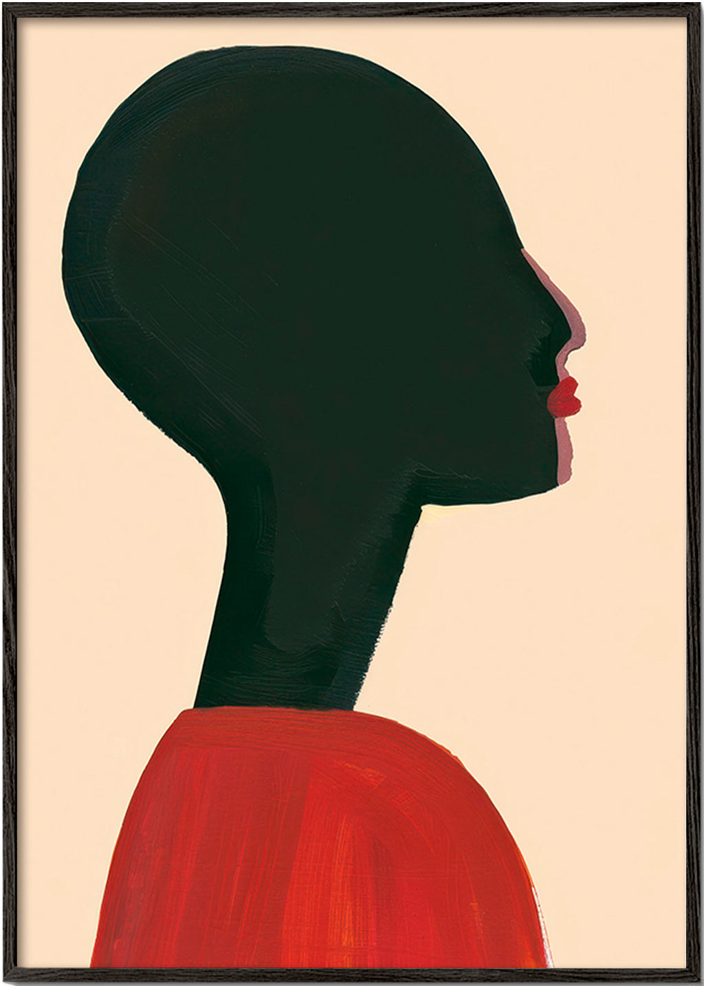 Illustration: stiliserad profil i rött – Black Frame