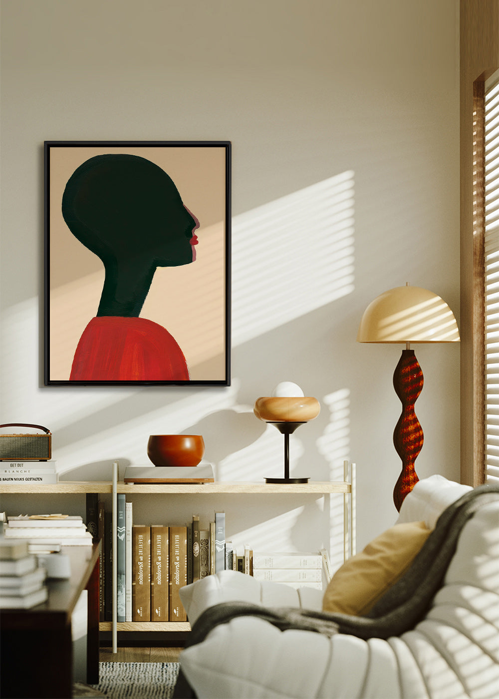 Illustration: stiliserad profil i rött – Canvas1
