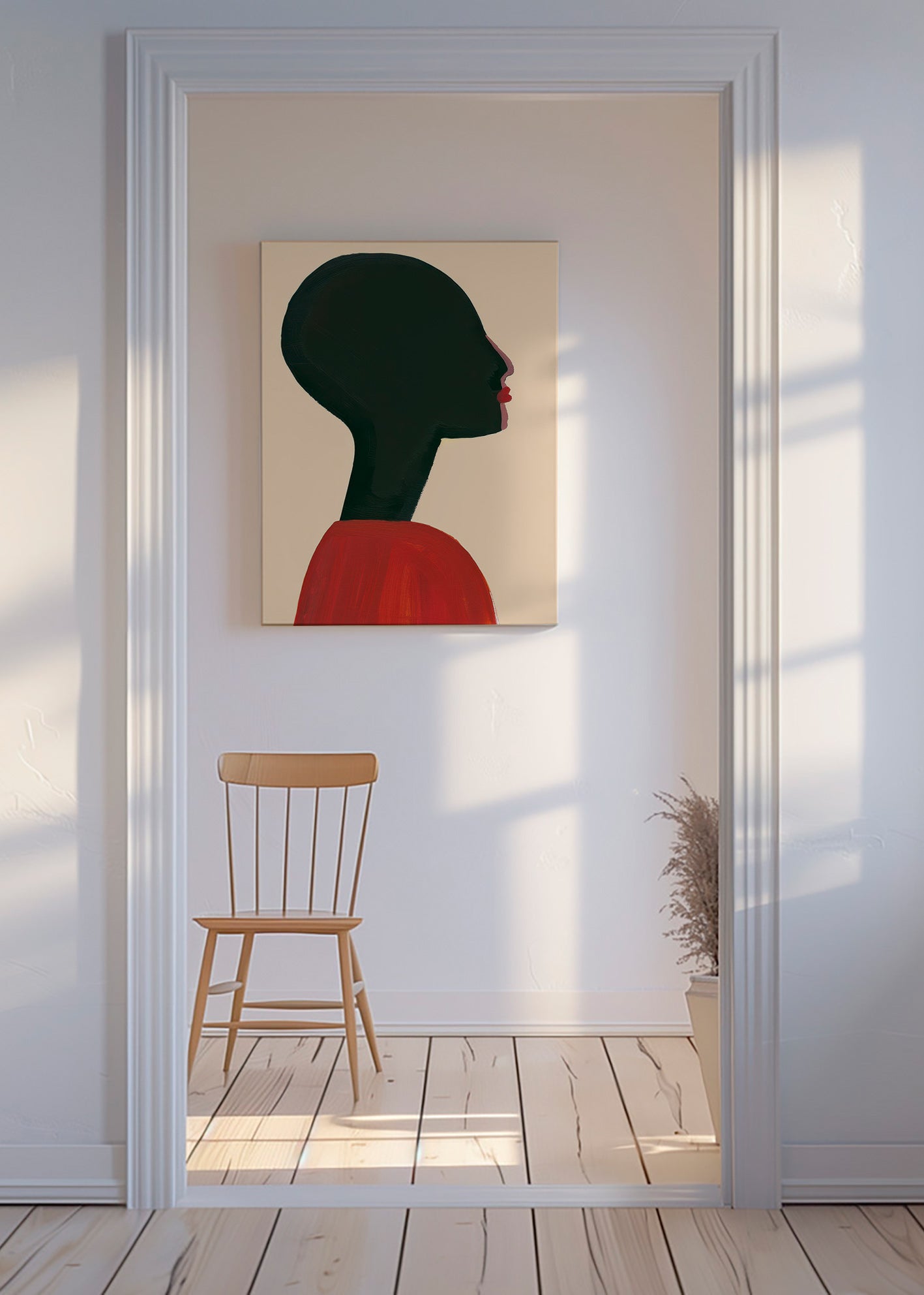 Illustration: stiliserad profil i rött – Canvas
