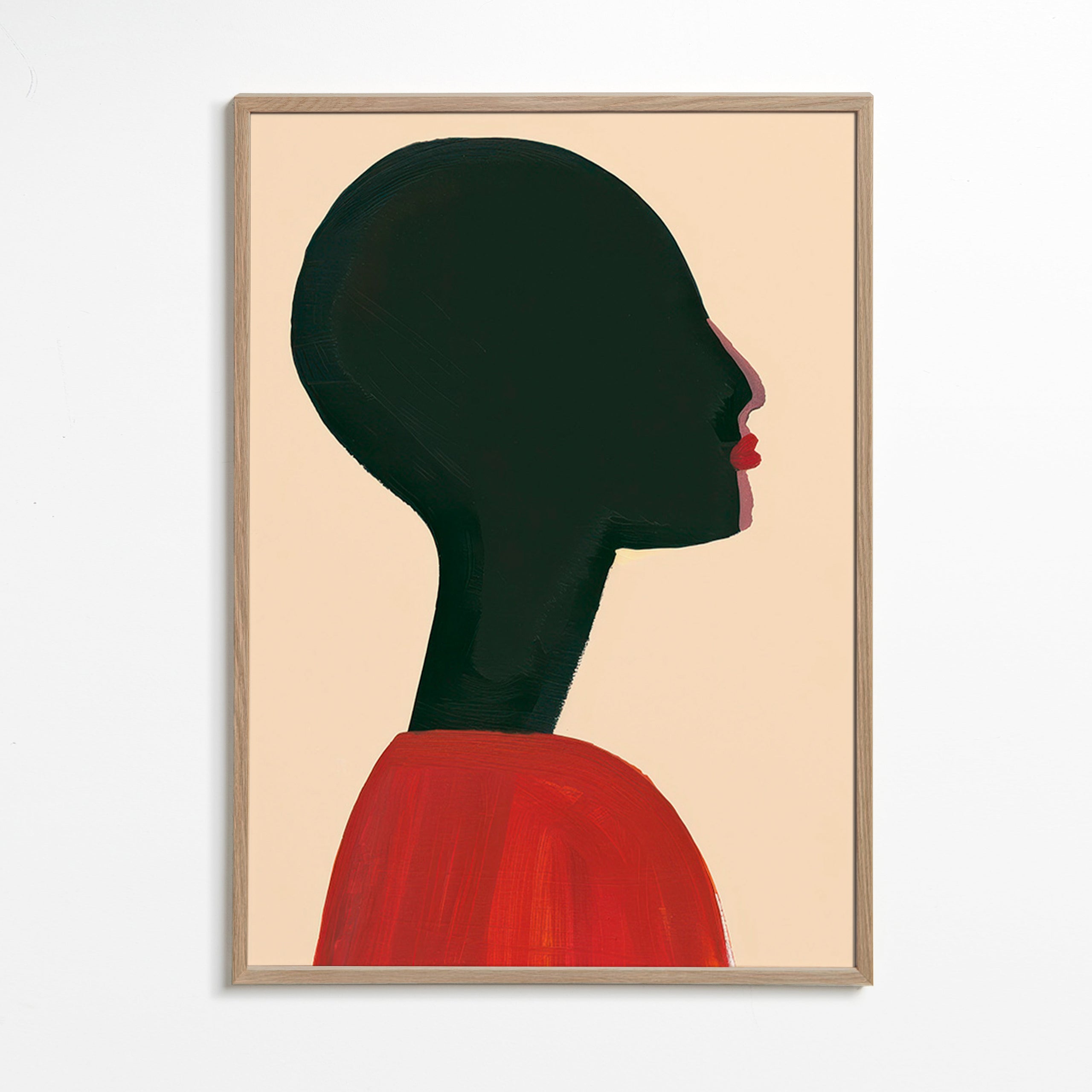 Illustration: stiliserad profil i rött – Oak Frame