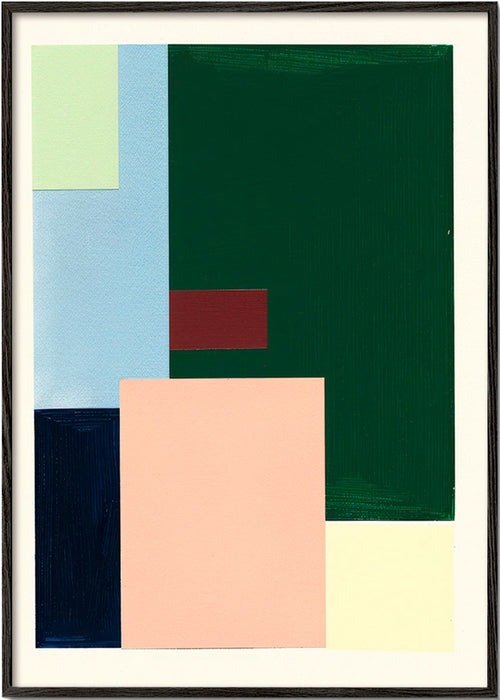 Geometrisk tavla med pastellblock – Black Frame