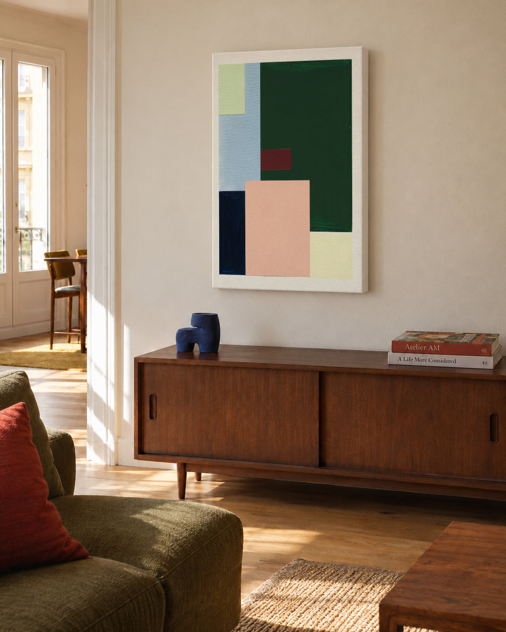 Pastel Construction I - Unframed canvas in an interior