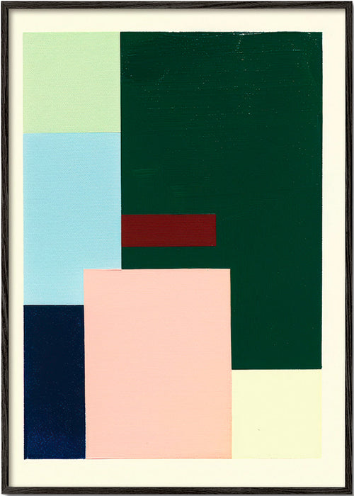 Geometrisk tavla djupgrön och mjuk rosa – Black Frame