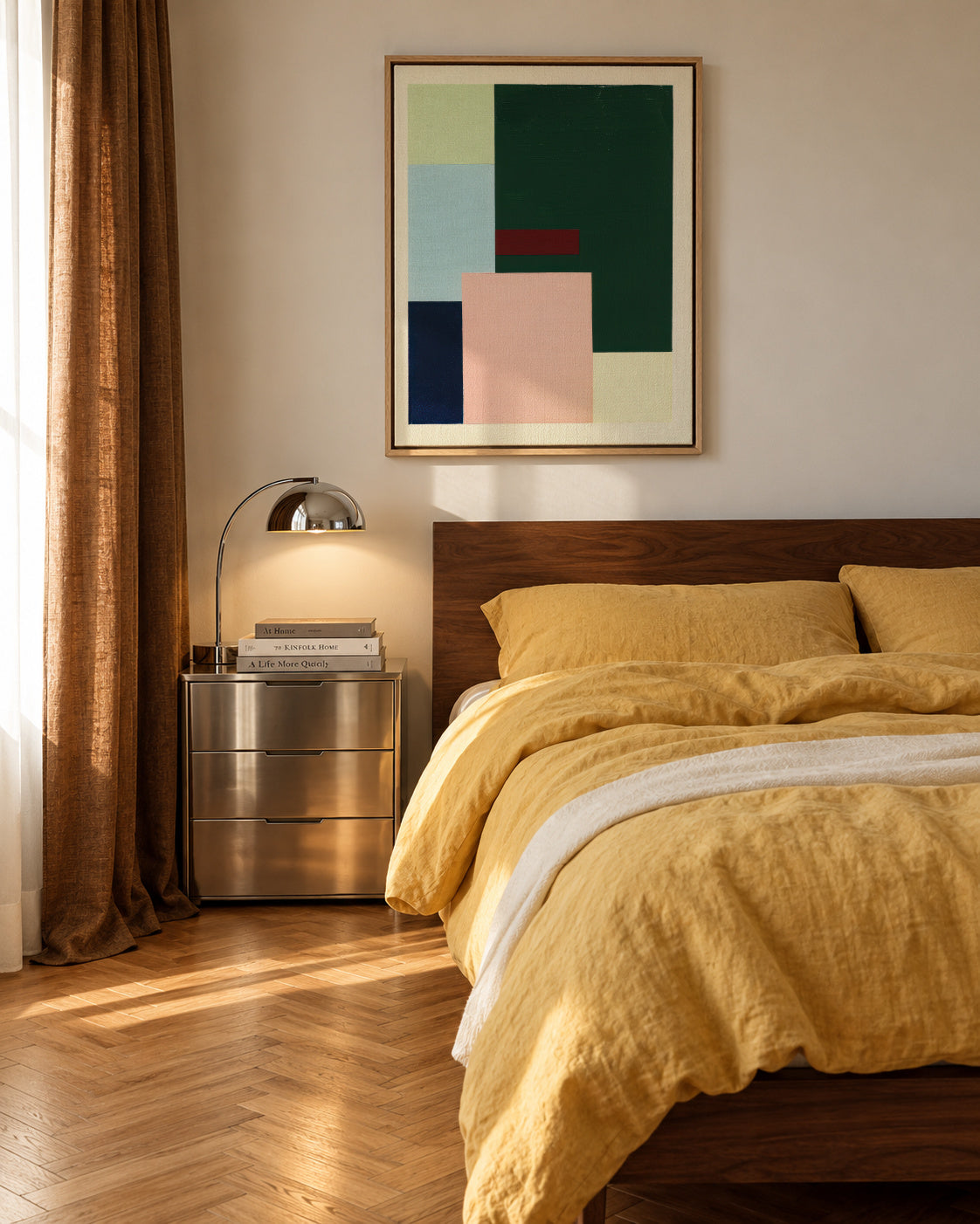 Pastel Construction II - Framed canvas in an interior