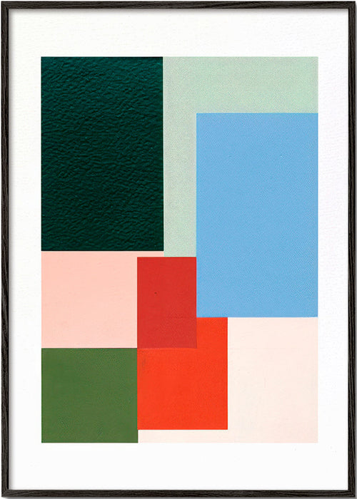 Geometrisk tavla med pastellblock – Black Frame