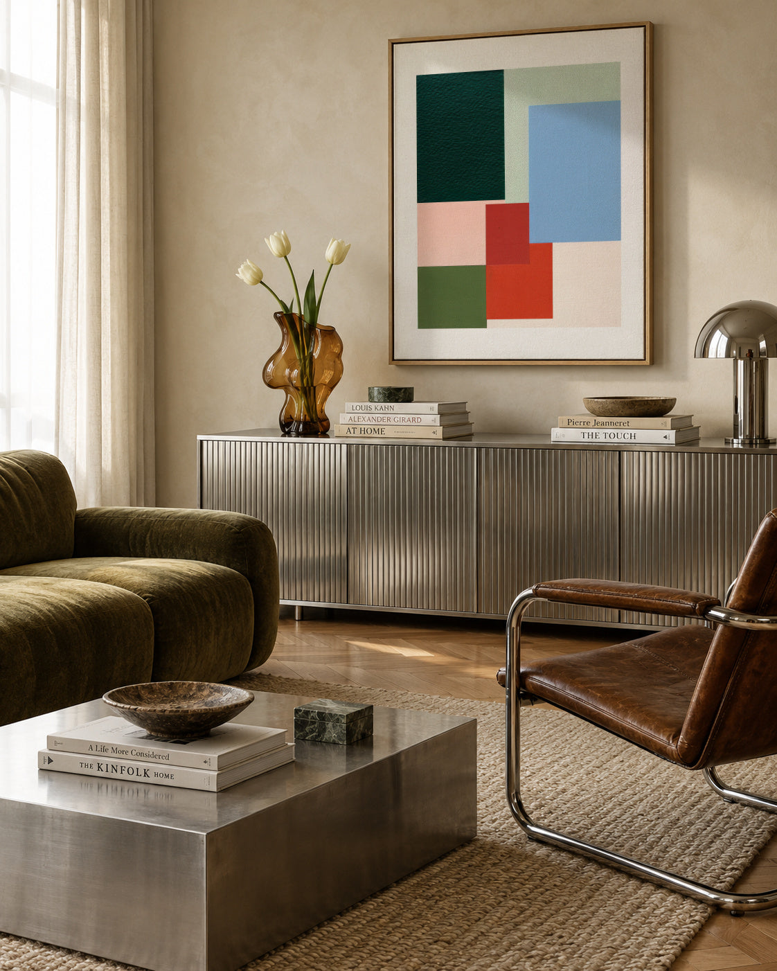 Pastel Construction III - Framed canvas in an interior