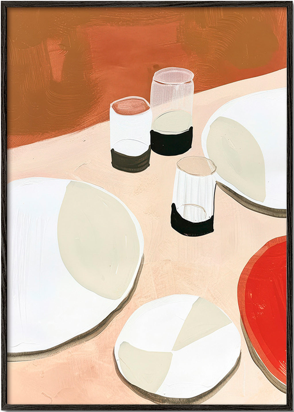 Kökskonst minimalistisk med tallrikar och glas – Black Frame