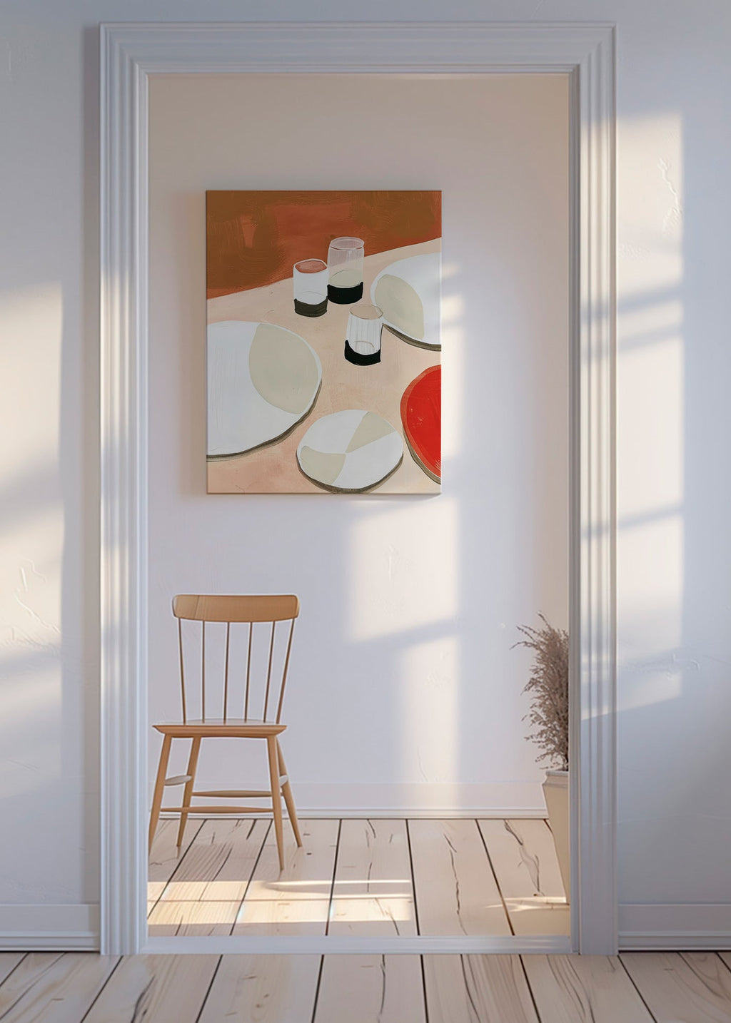Kökskonst minimalistisk med tallrikar och glas – Canvas