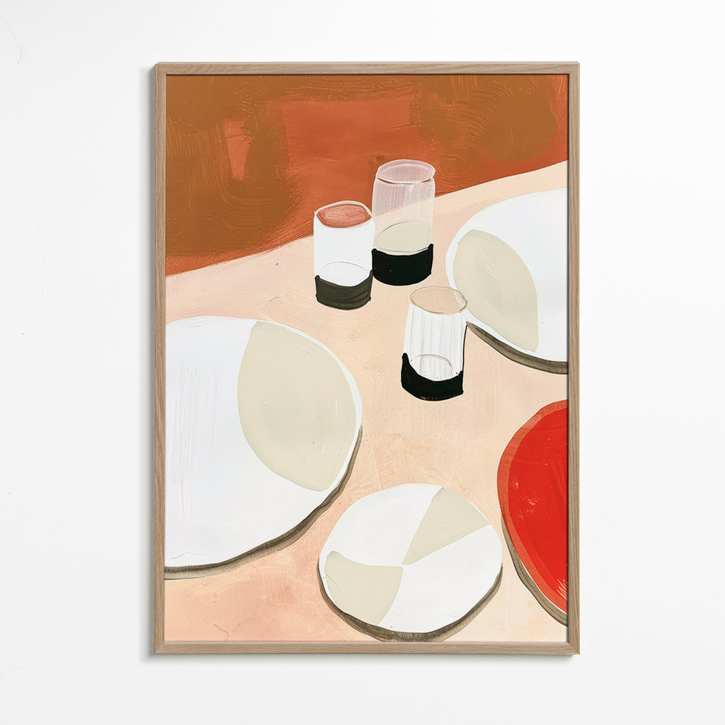 Kökskonst minimalistisk med tallrikar och glas – Oak Frame