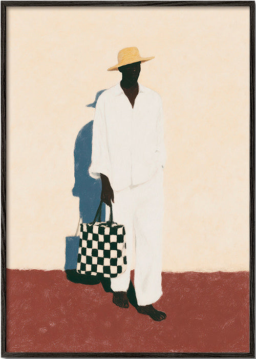 Minimalistisk design med figur i vit kostym – Black Frame