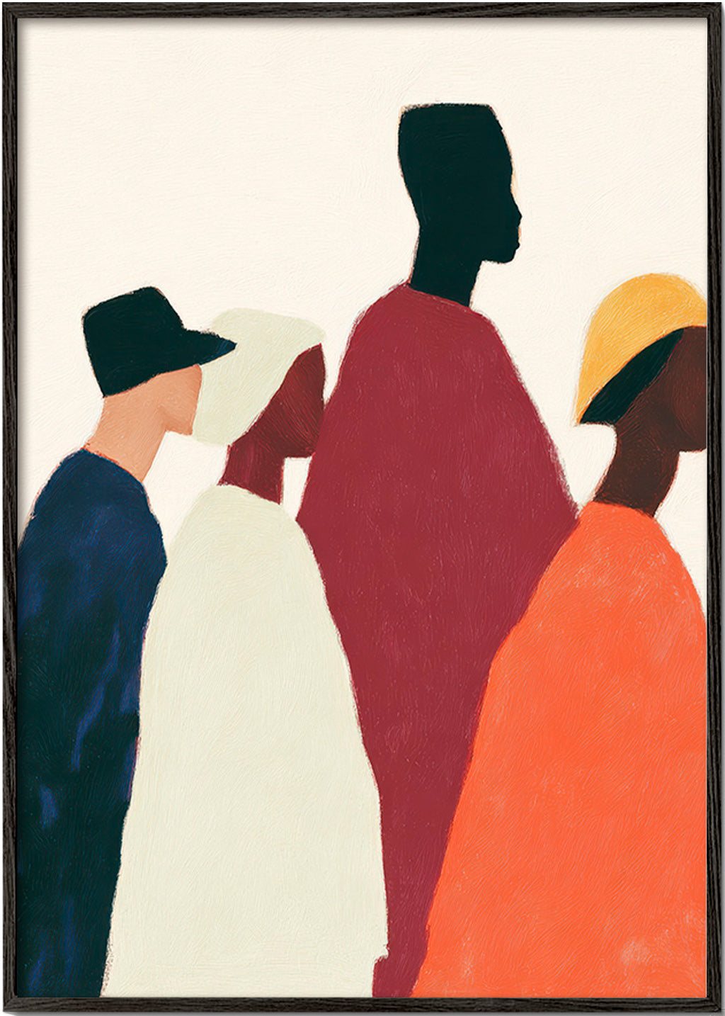 Illustration: rad av stiliserade figurer – Black Frame