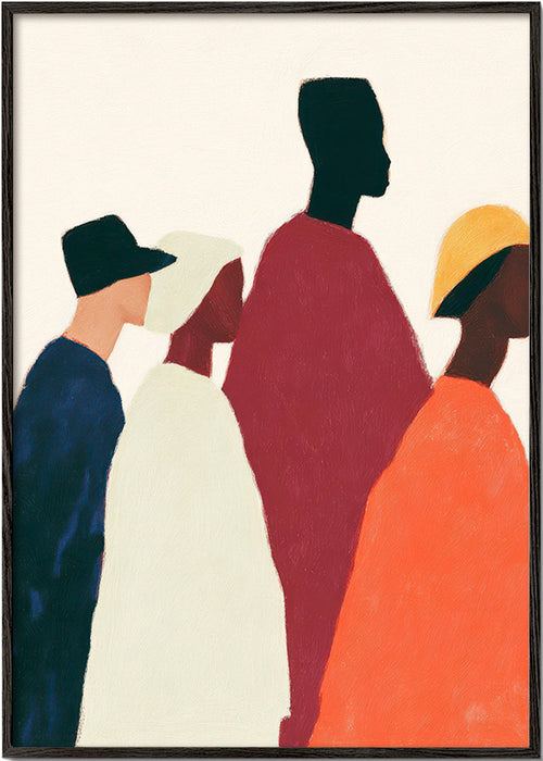 Illustration: rad av stiliserade figurer – Black Frame