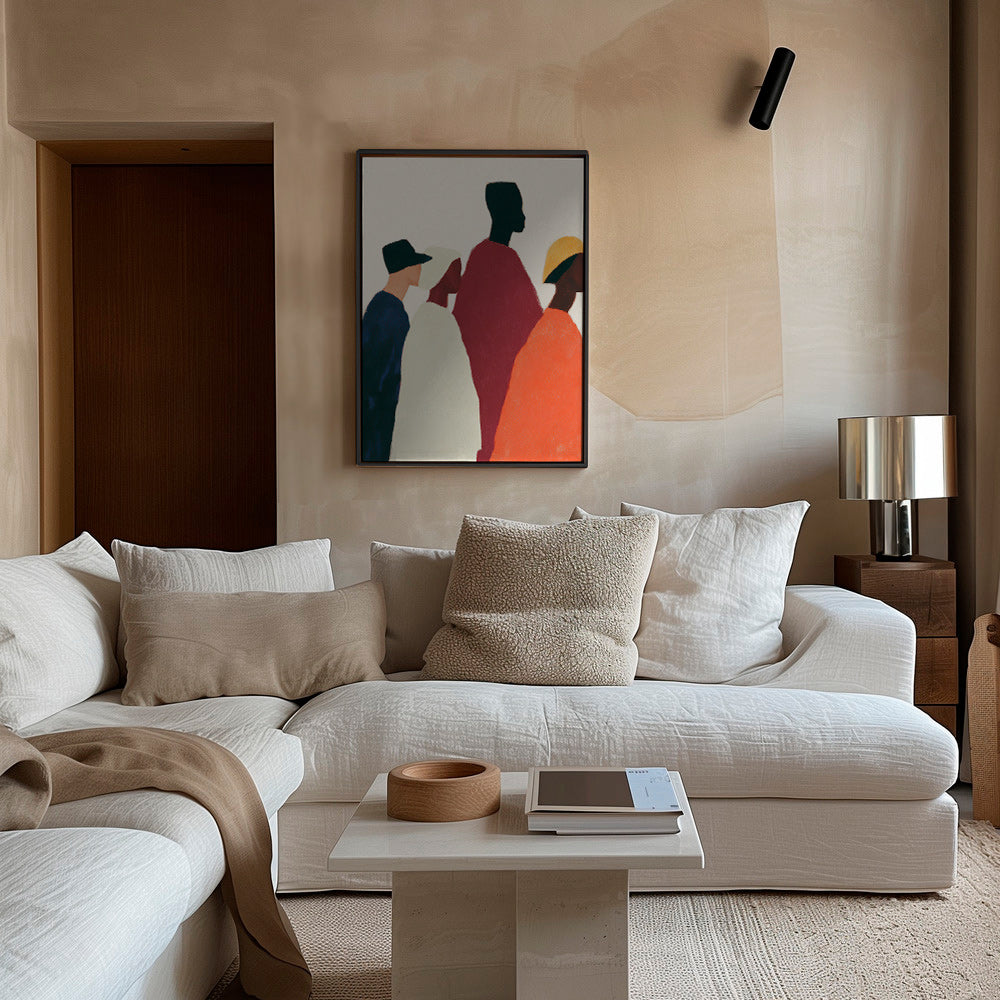 Illustration: rad av stiliserade figurer – Canvas2