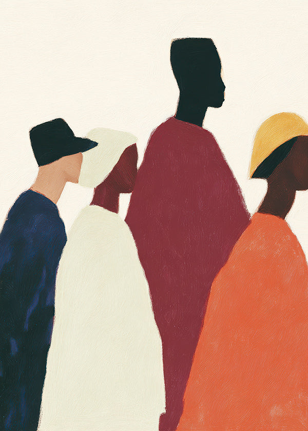 Illustration: rad av stiliserade figurer