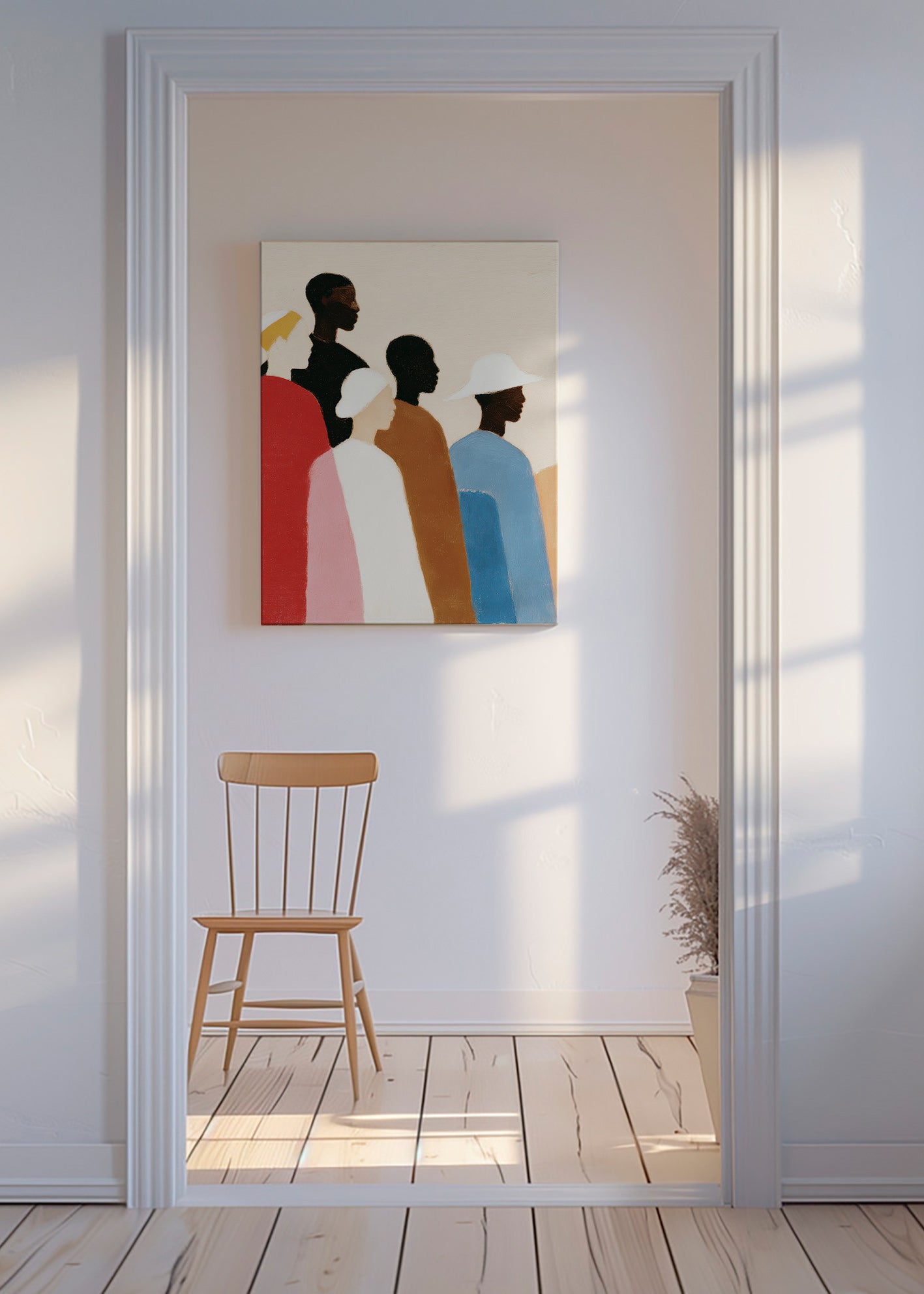 Abstrakt konstverk med figurer på rad – Canvas