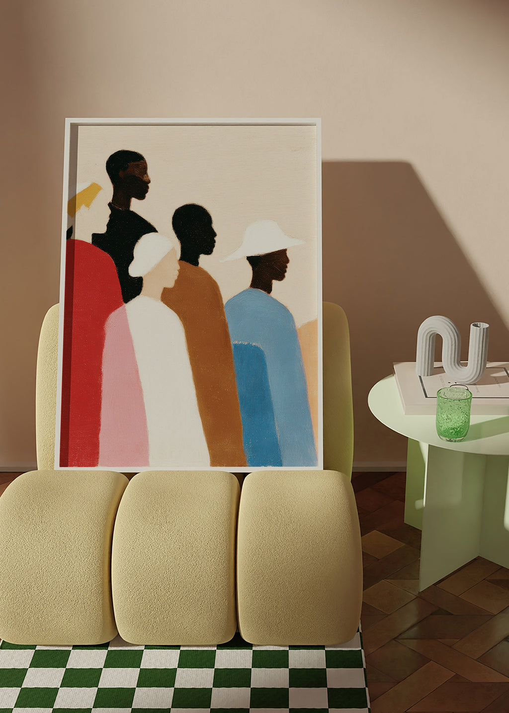Abstrakt konstverk med figurer på rad – Product2