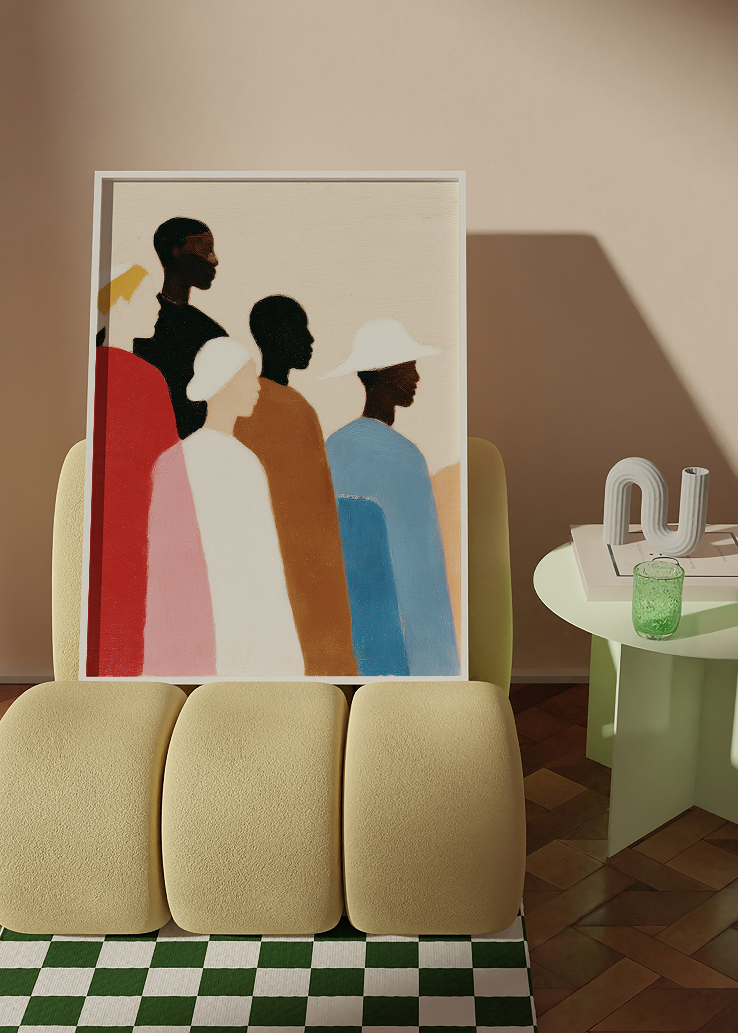 Abstrakt konstverk med figurer på rad – Product2