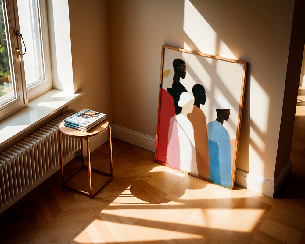 Abstrakt konstverk med figurer på rad – Product3