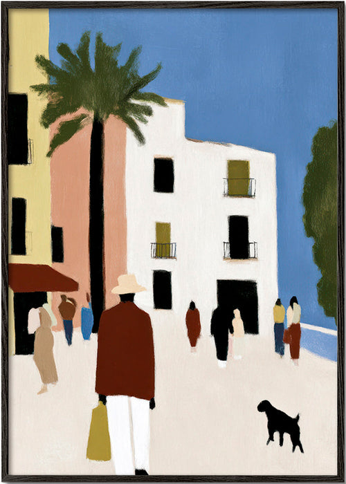 Kökskonst: Medelhavs-promenad med palm – Black Frame