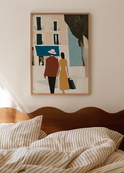 Illustration av par vid minimalistisk fasad – Product1