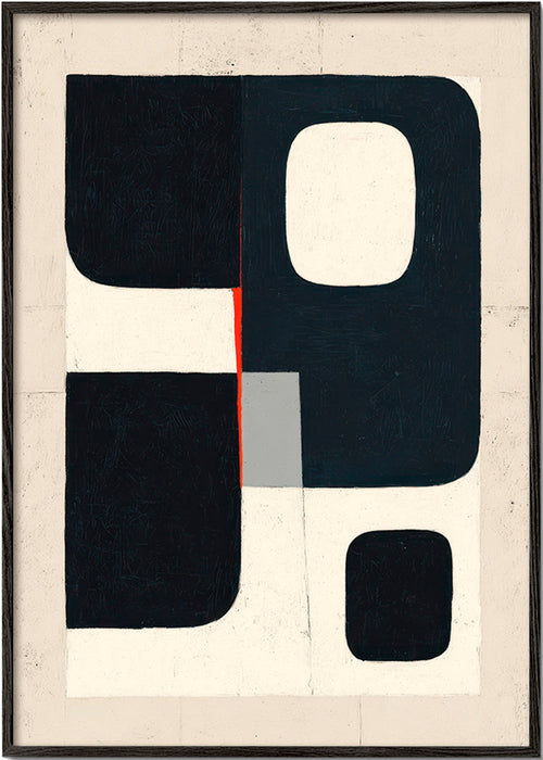 Geometrisk tavla med svarta block och rött accent – Black Frame