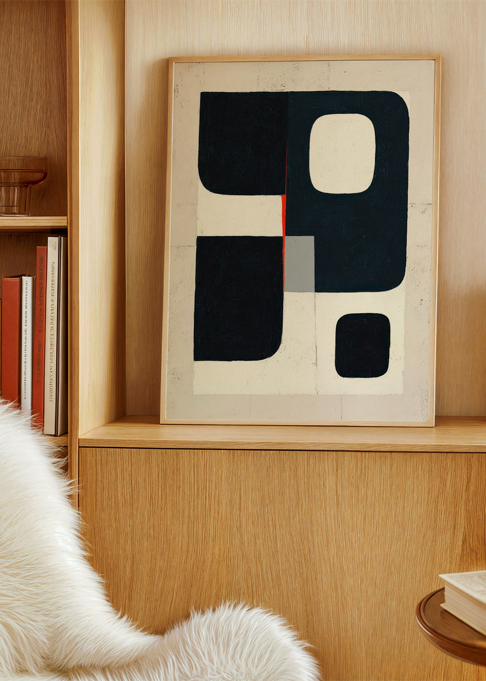 Geometrisk tavla med svarta block och rött accent – Product1