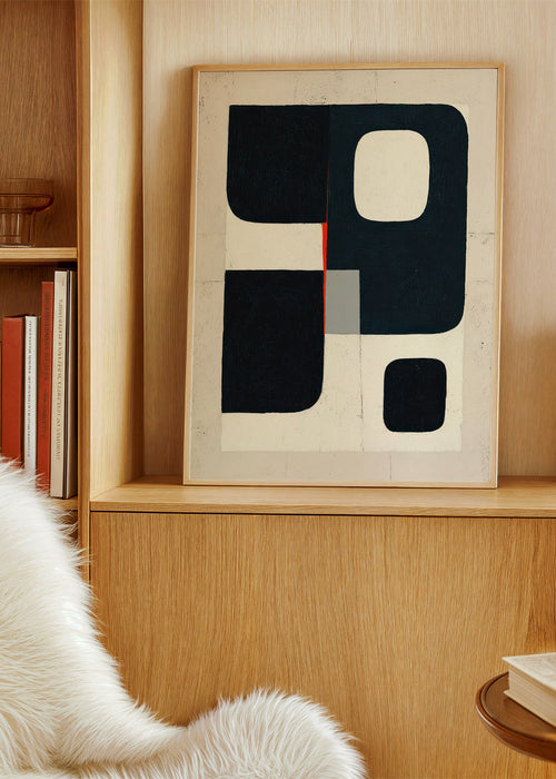 Geometrisk tavla med svarta block och rött accent – Product1