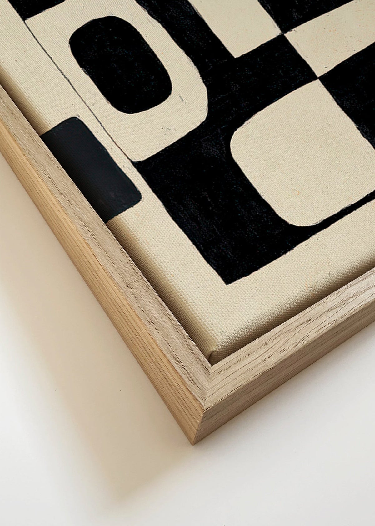 Geometrisk affisch med svarta block och böjda negativa – Canvas detail