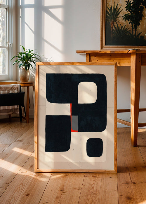 Geometrisk poster med svarta block och rött detalj – Product1