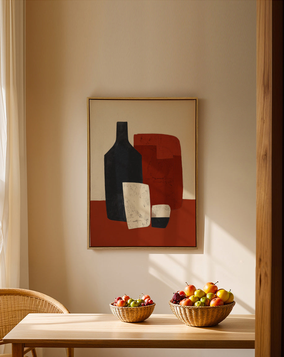 Red Wine Geometry - Framed canvas in an interior