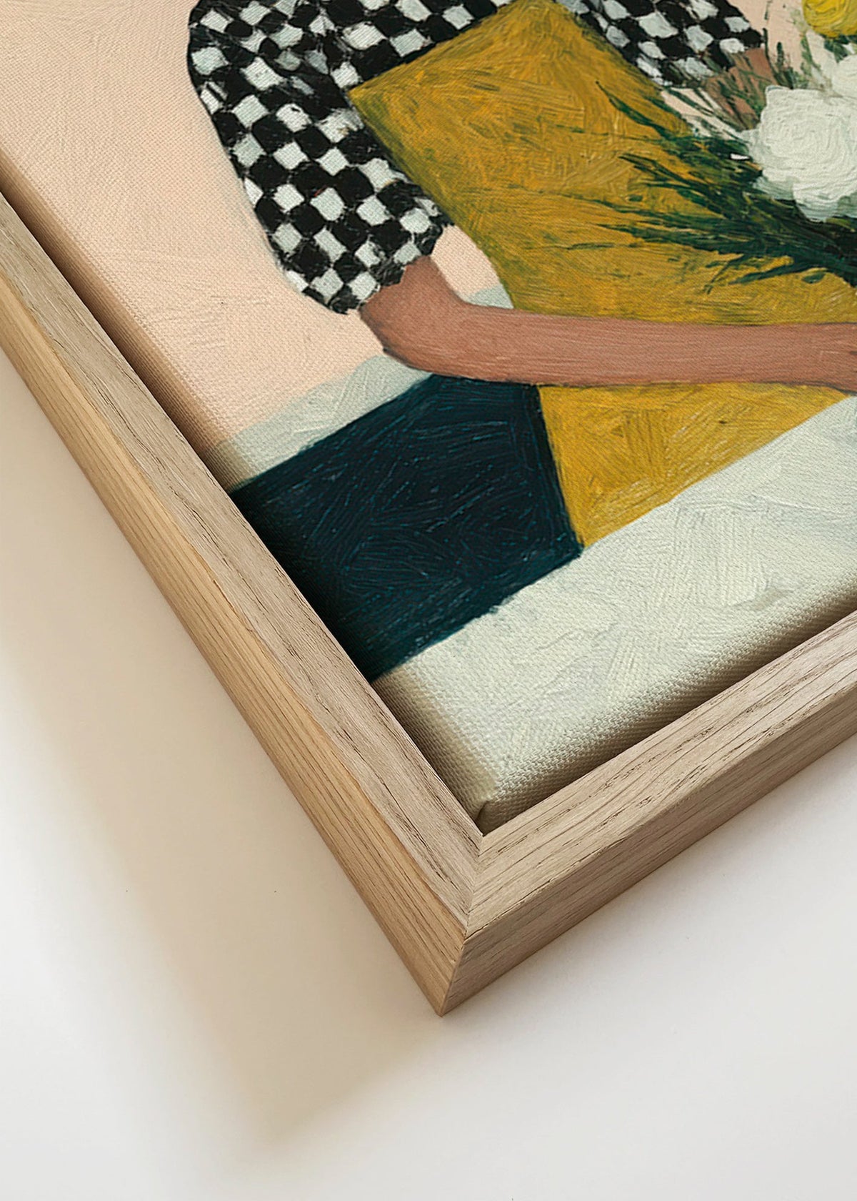 Botanisk poster: florist med gult förkläde och bukett – Canvas detail