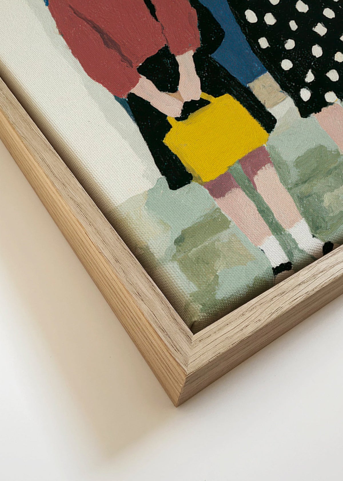Illustration av två figurer vid en blå dörr – Canvas detail