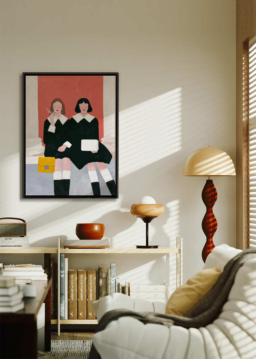 Illustration av två sittande figurer i retrostil – Canvas1