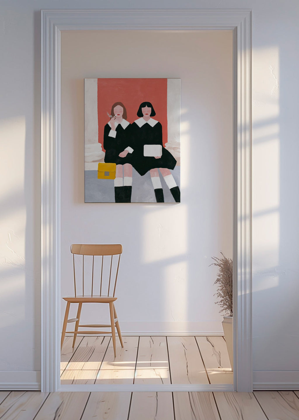 Illustration av två sittande figurer i retrostil – Canvas