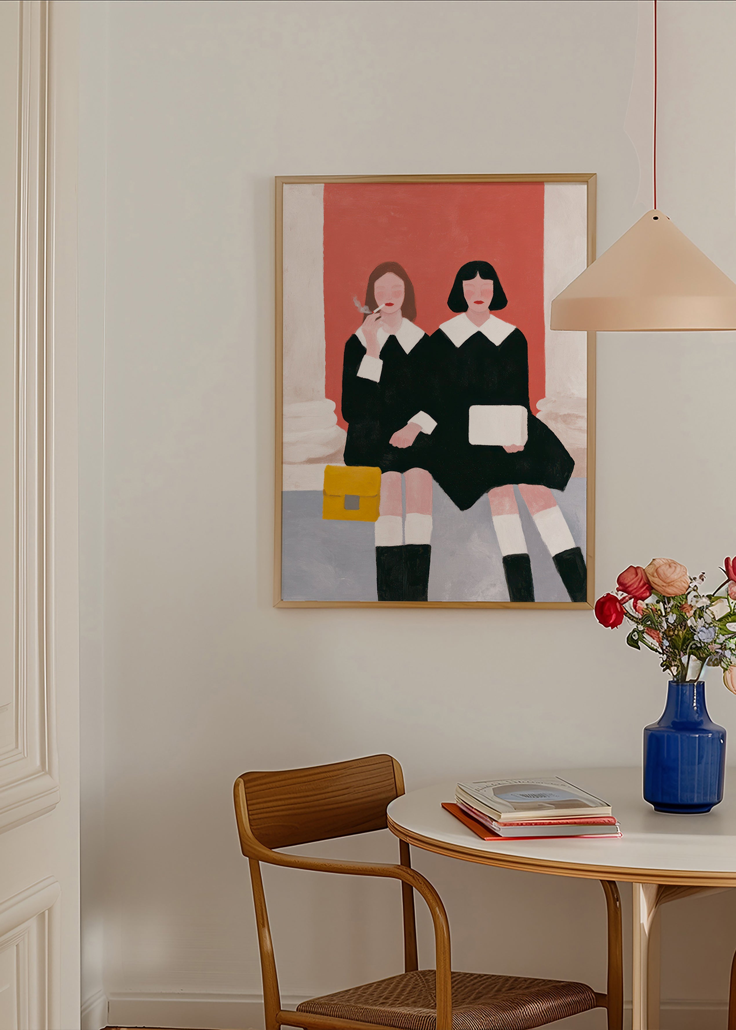 Illustration av två sittande figurer i retrostil – Product1