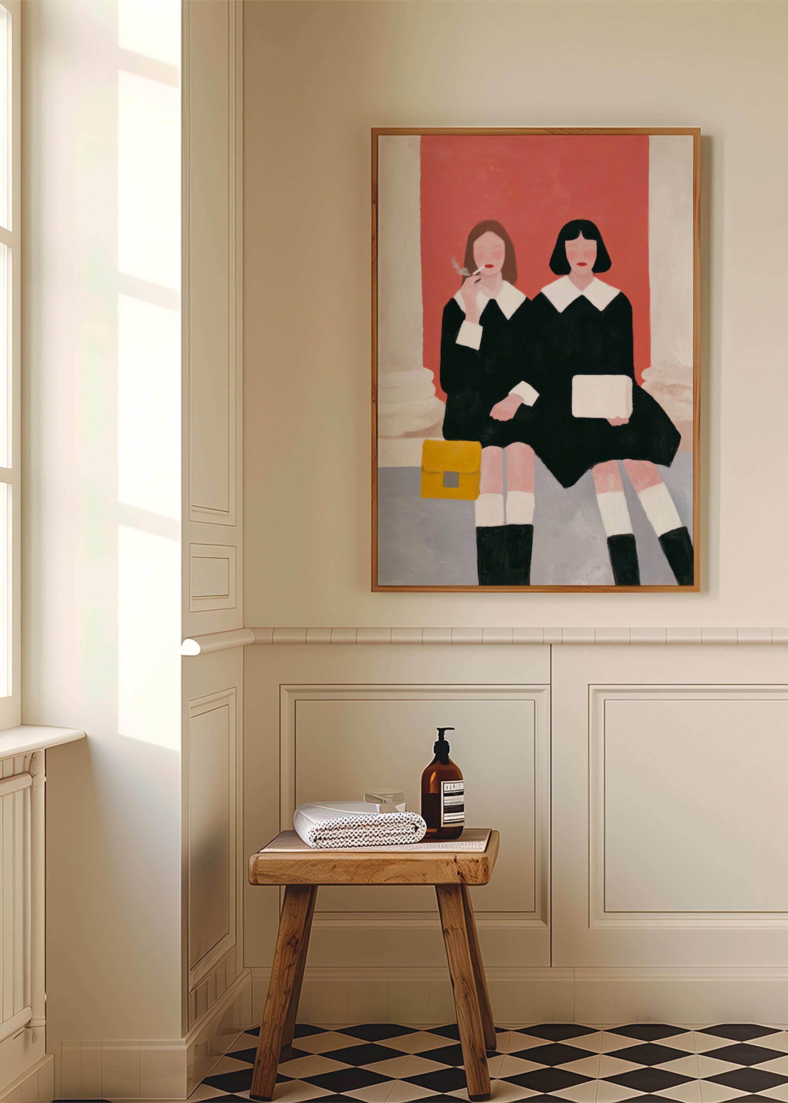 Illustration av två sittande figurer i retrostil – Product2