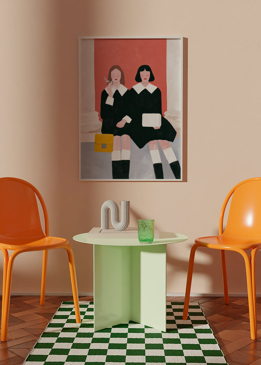 Illustration av två sittande figurer i retrostil – Product3