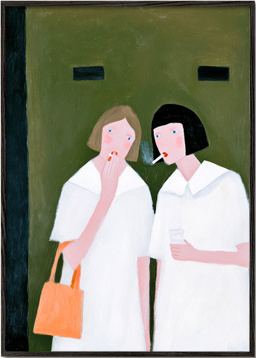 Illustration av två figurer som röker i mjuka toner – Black Frame