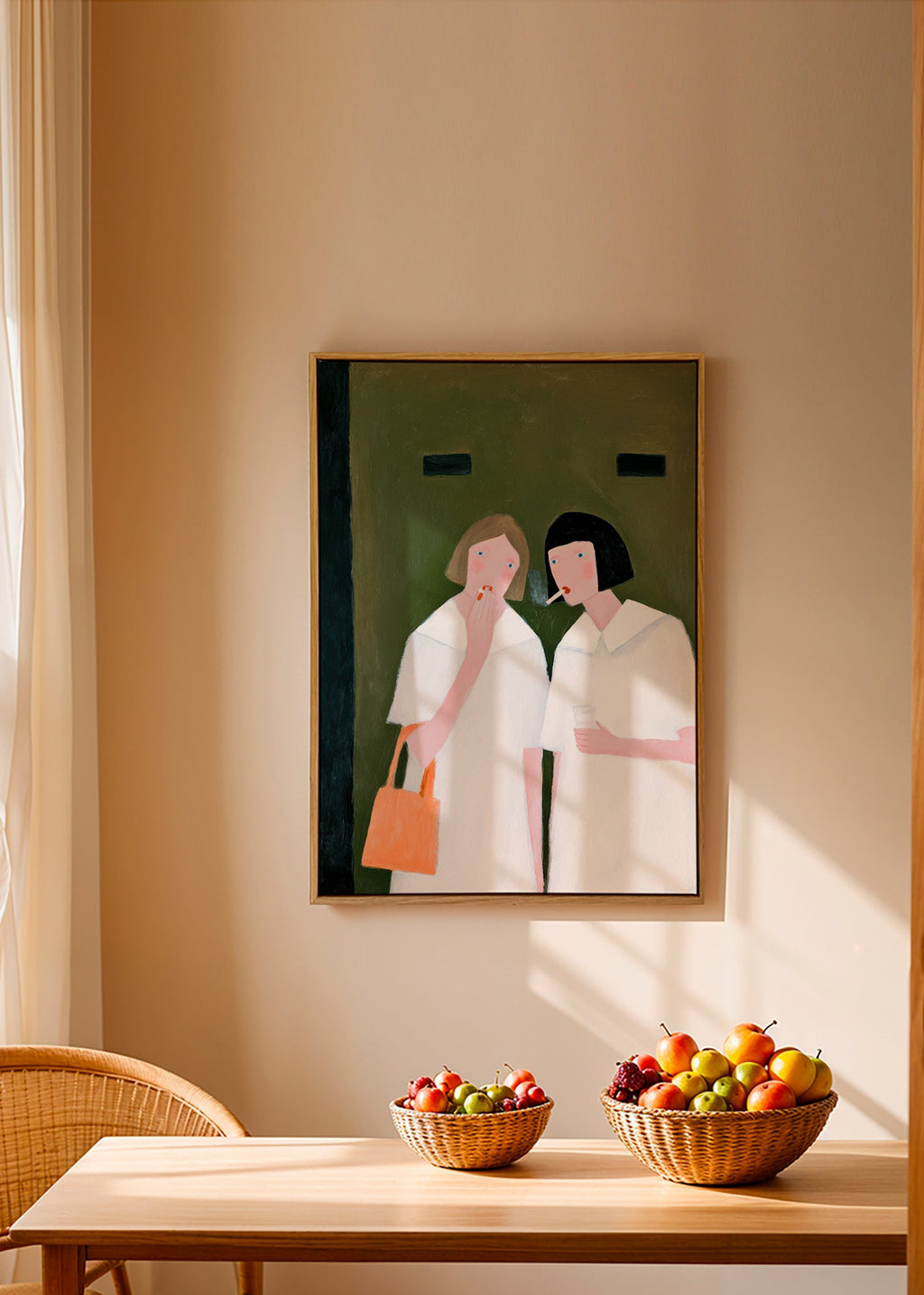 Illustration av två figurer som röker i mjuka toner – Canvas1