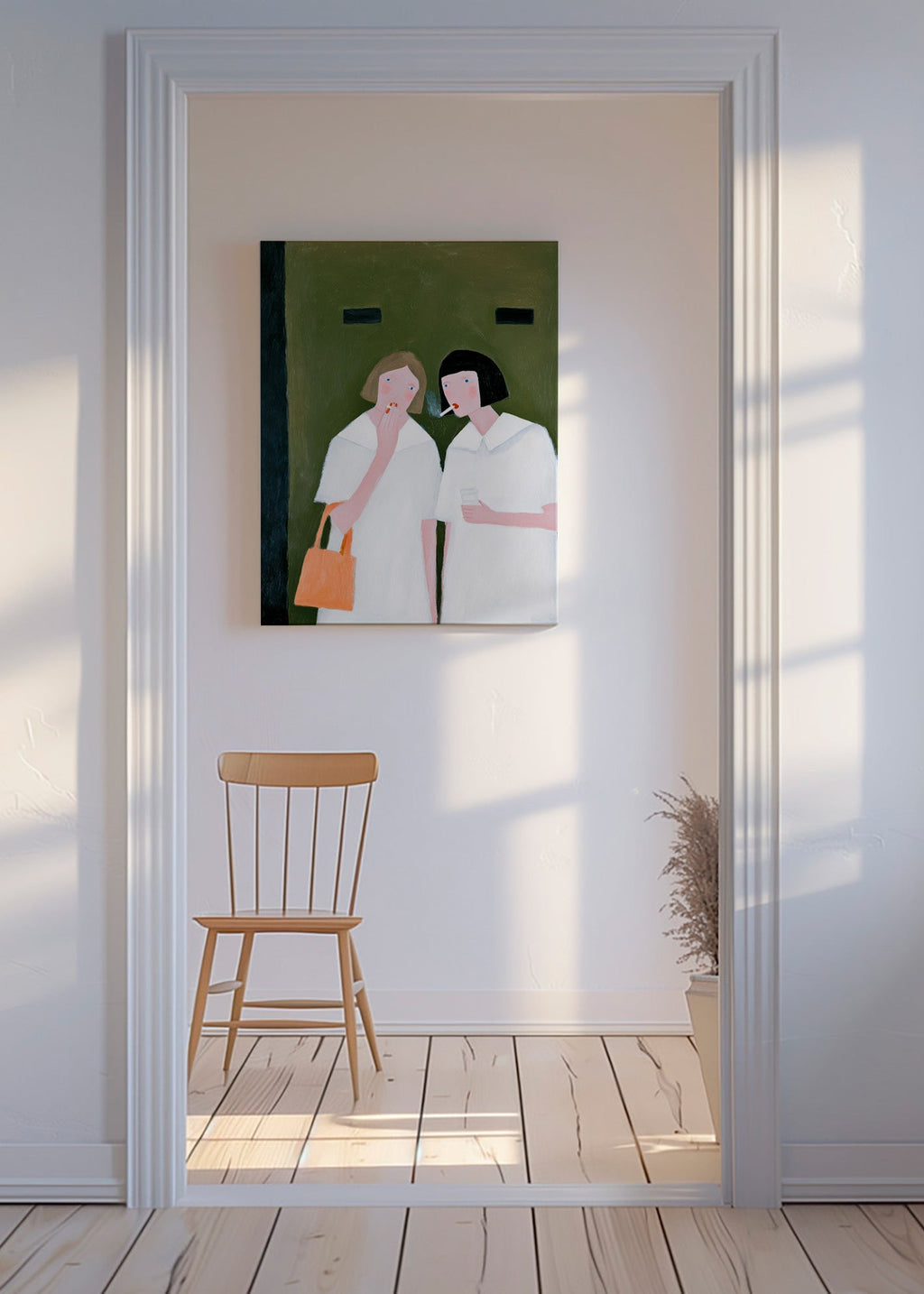 Illustration av två figurer som röker i mjuka toner – Canvas