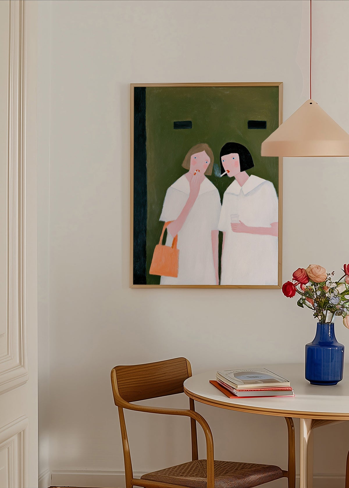 Illustration av två figurer som röker i mjuka toner – Product1