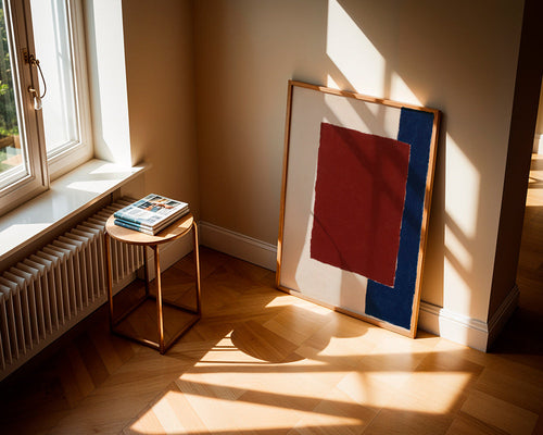 Abstrakt konstverk med burgundyrektangel – Product1