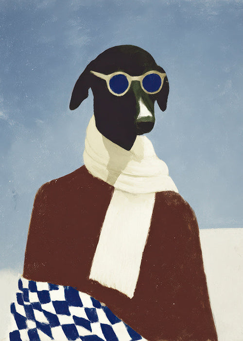 Affisch hund med vinterscarf
