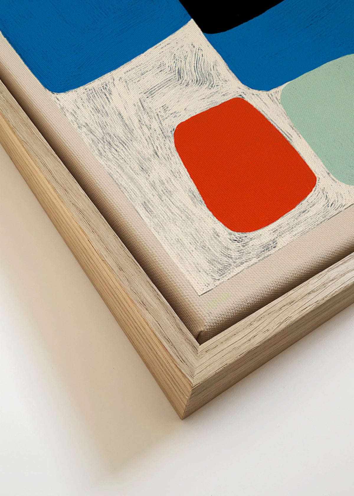 Abstrakt konstverk med blå former och svart block – Canvas detail