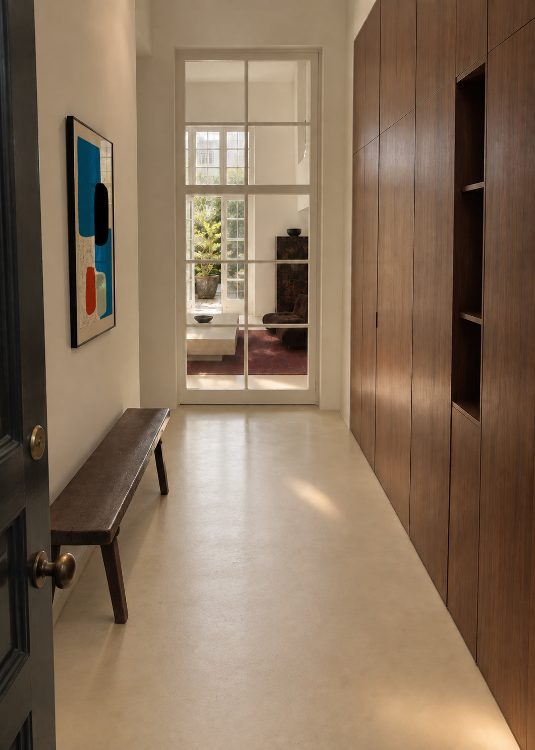 Blue & Ochre Fragment - Framed poster in an interior